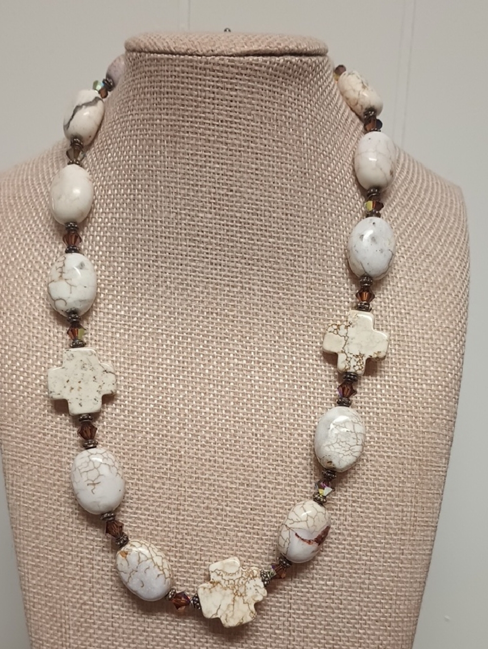Artisan Of Handcrafted White Howlite Cross & Bead Necklace